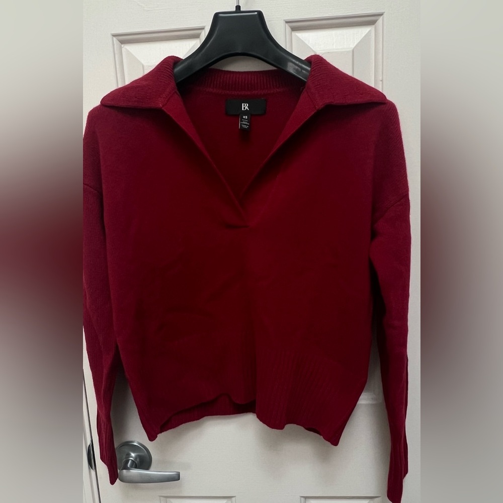 Banana Republic Cashmere Deep Red V-Neck Crop Sweater